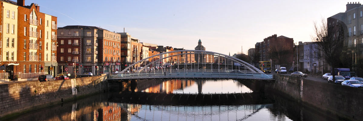 Dublin, a bridge which is reflected on the water